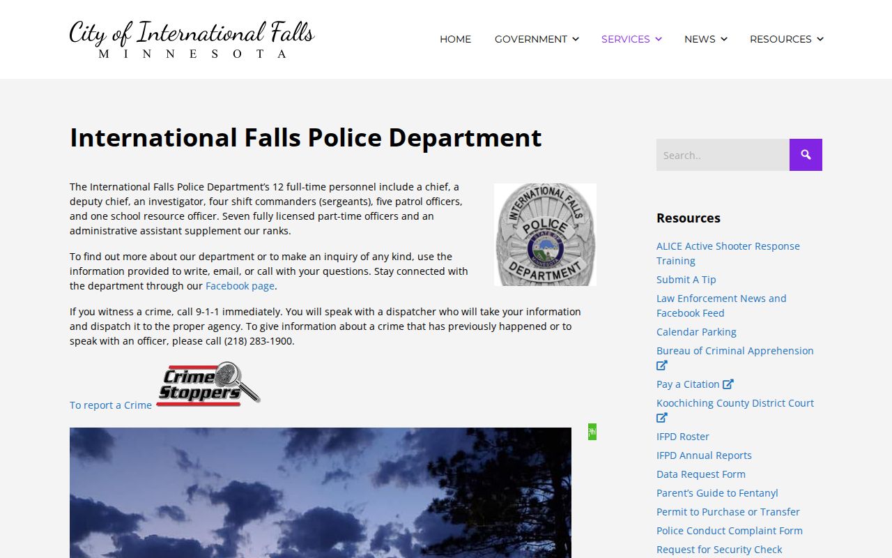 Koochiching County International Falls Police Department public records resource page