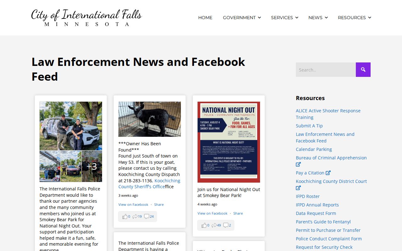 International Falls Police Department law enforcement news page