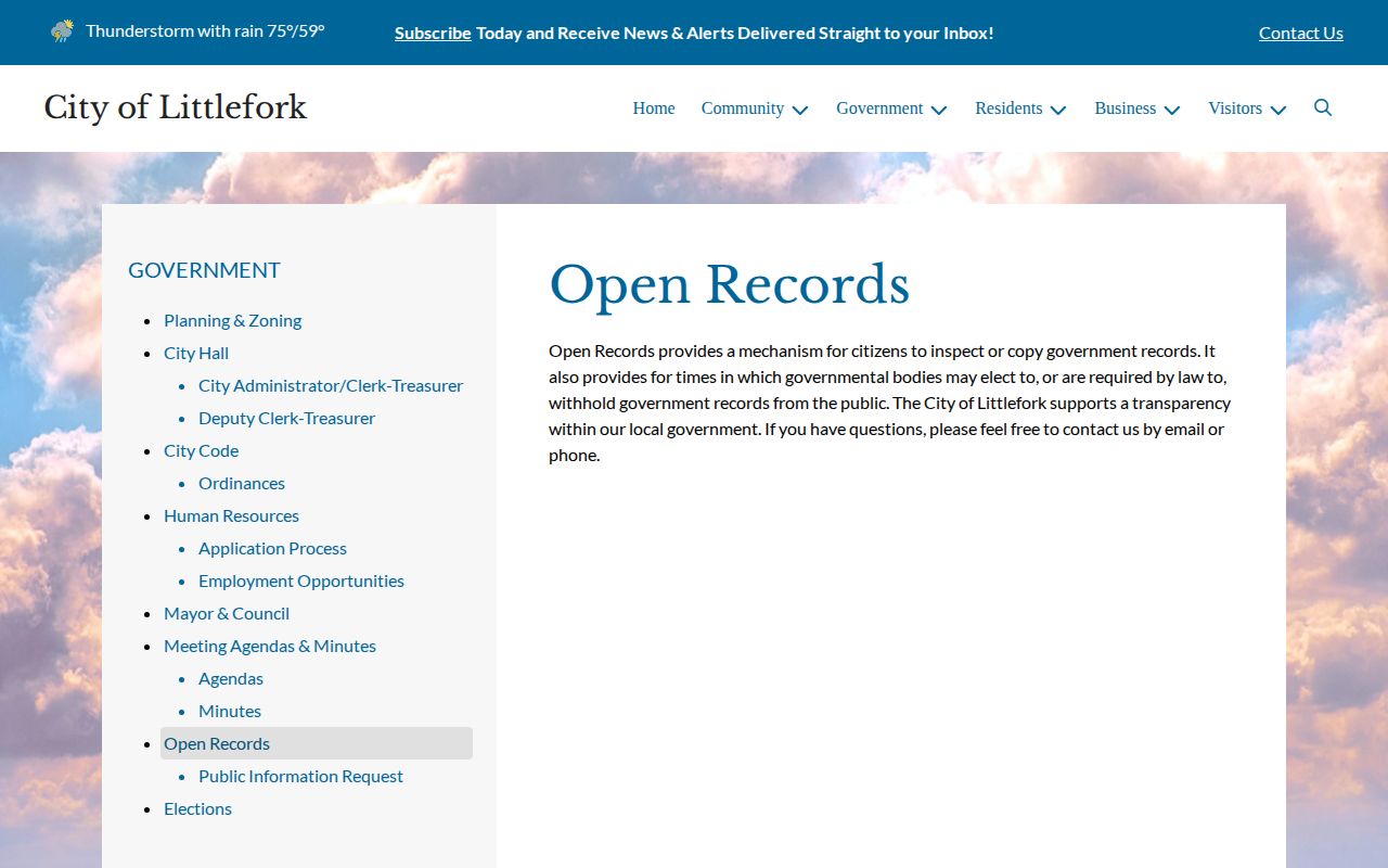 Littlefork Koochiching County public-records request page